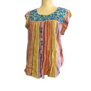 SAVANNA JANE ANDREE BY UNIT EMBROIDERED FLUTTER SLEEVE TOP SIZE LARGE